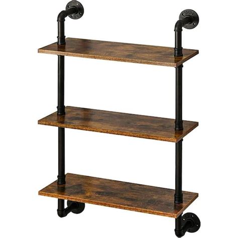 Cubilan In W X In D Rustic Brown Wood Decorative Wall Shelf