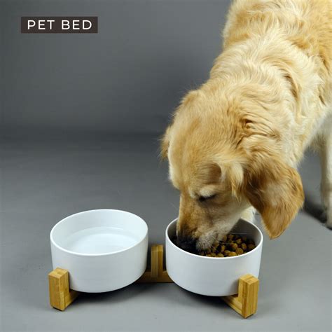 Миски для собак и кошек PET BED Керамические Белые На деревянной подставке