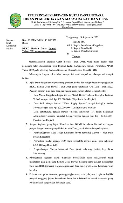 Surat Kadis BKKD Inovasi Signed Signed Signed PEMERINTAH KABUPATEN