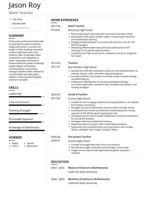 Math Teacher Resume Samples And Templates Visualcv