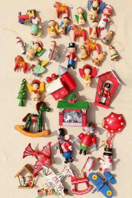 80s Vintage Tiny Wood Christmas Ornaments Tree Decorations From Taiwan