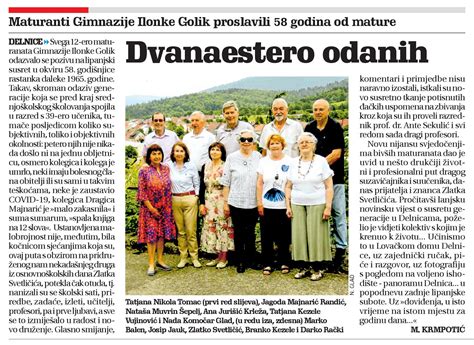 Maturanti Gimnazije Ilonke Golik Proslavili Godina Od Mature Grad Delnice