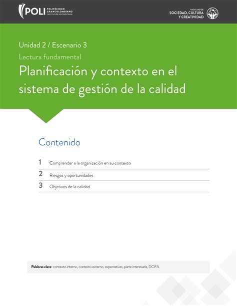 Lectura Fundamental Escenario Palabras Clave Contexto Interno