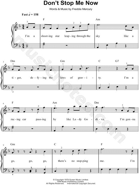 Queen Dont Stop Me Now Sheet Music Easy Piano In F Major