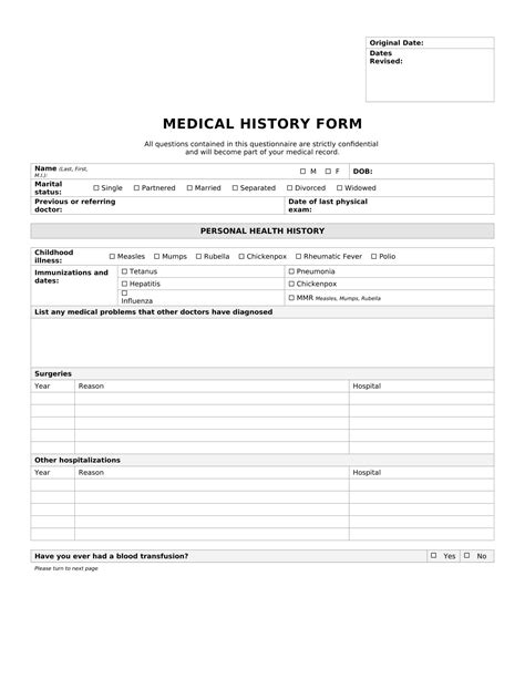 Free Printable Medical Health History Form Templates Pdf Example