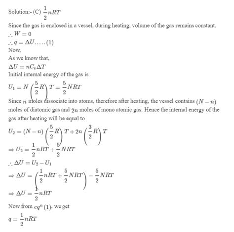 A Closed Cylindrical Vessel Contains N Moles Of An Ideal Diatomic Gas