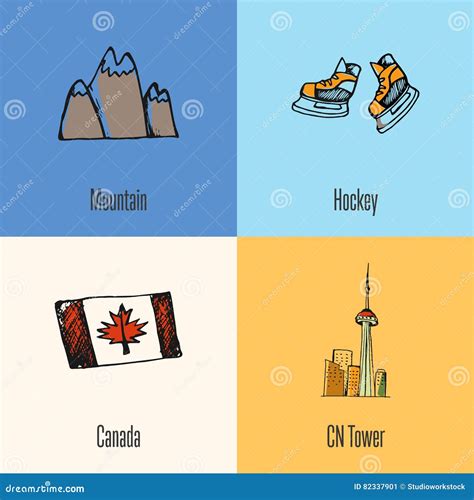 Canadian National Symbols Vector Icons Set Editorial Photo - Illustration of peaks, icon: 82337901