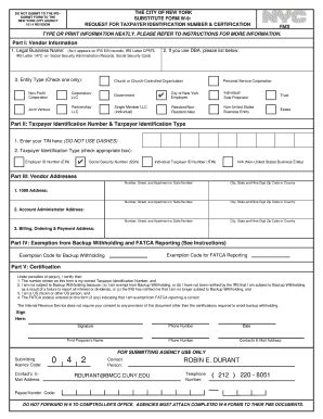 Fillable Online Bmcc Cuny SUBSTITUTE FORM W 9 NYC Draft Fax Email