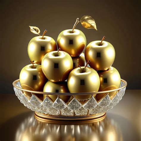 Metallic Gold Apples In A Crystal Basket High Quali