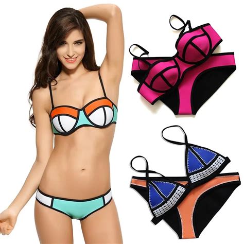 Bikinis Set Neoprene Bikini Triangle Push Up Underwire Top