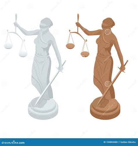 Isometric Statue Of God Of Justice Themis Or Femida With Scales And