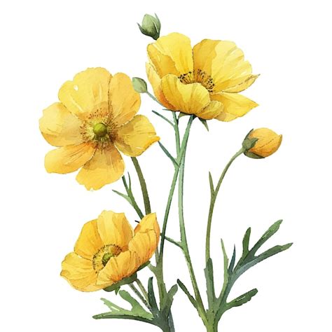 Buttercup Flower Vector Illustration In Watercolor Style Premium AI