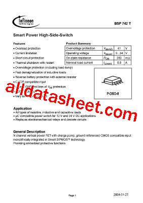 Bsp T Datasheet Pdf Infineon Technologies Ag