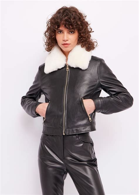 Womens Faux Leather Jacket With Eco Fur Gaudì