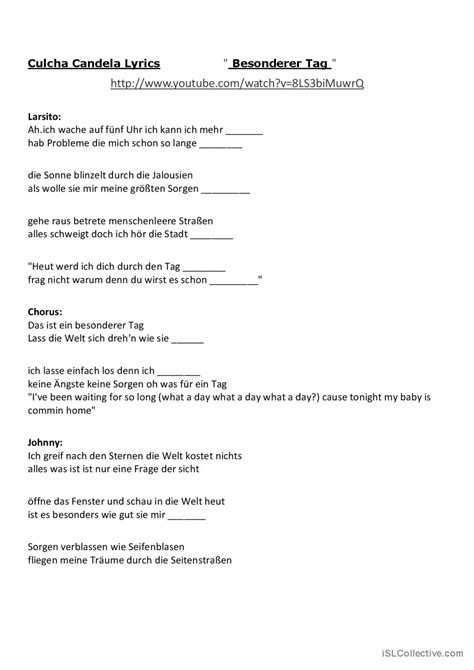 Culcha Candela Song Allgemeine English ESL Worksheets Pdf Doc