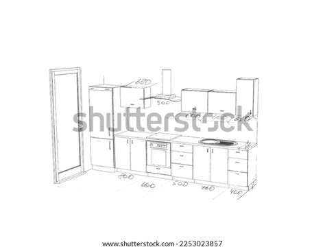 Sketch Drawing Furniture Kitchen Dimensions Design Stock Illustration 2253023857 | Shutterstock