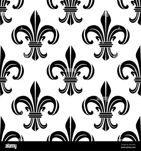 Vintage royal fleur-de-lis black and white seamless pattern of ...