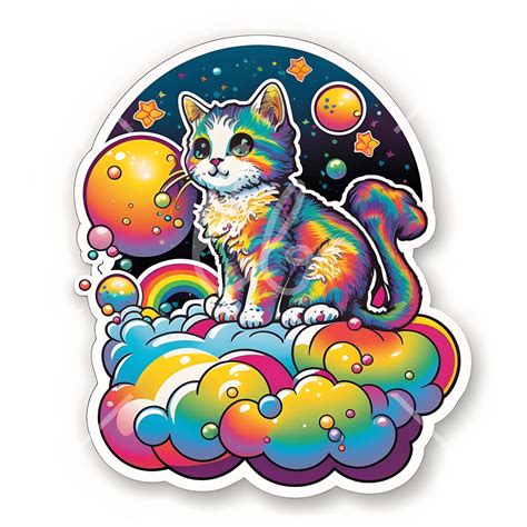 2 Lisa Frank Inspired Cat Stickers Etsy