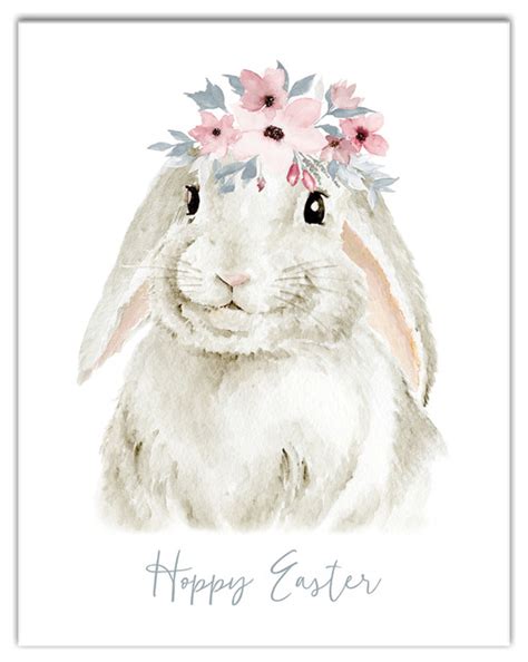 Watercolor Floral Crown Bunny Wall Art 11x14 Farmhouse Prints And