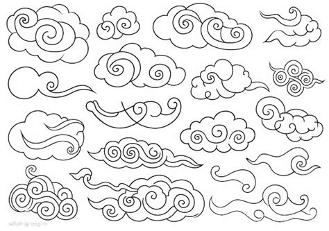 Japanese Or Chinese Cloud Ornament Doodle Drawing Collection Set With