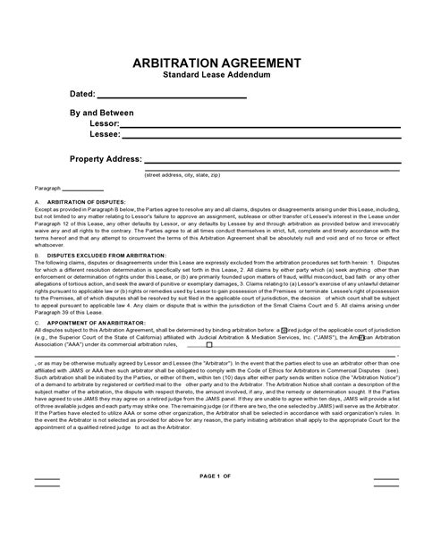 Arbitration Agreement Template Free