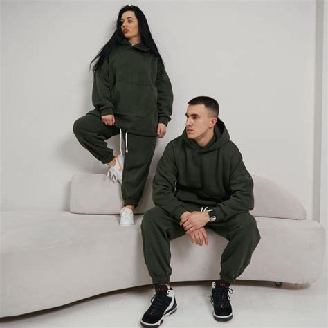 Парный спортивный костюм на флисе оверсайз хаки | комплект family look ...