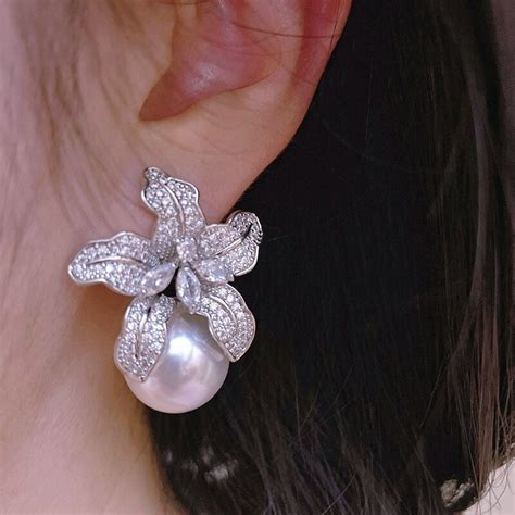 Floral Simulated Pearl Earrings Bridal Earrings Wedding Etsy