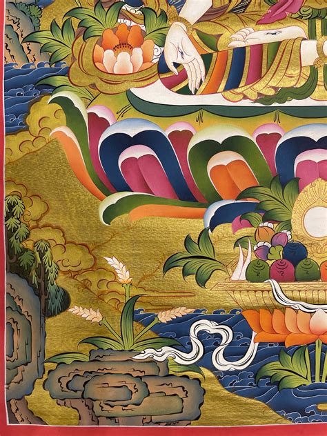 Buddhist Hand Painted Thangka Of White Tara Real Gold Lamas Art