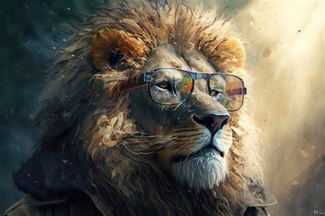 Premium Photo | A lion with sunglasses and a beard a photorealistic ...