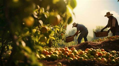 farmers harvesting fresh fruit in the autumn sunlight heat 32937094 ...