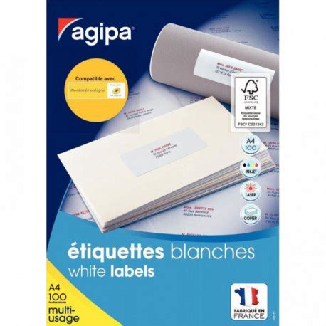 ÉTIQUETTES 105x35 MULTI USAGE BTE 100 AGIPA 119005 FAB FRANCE FSC SETICO