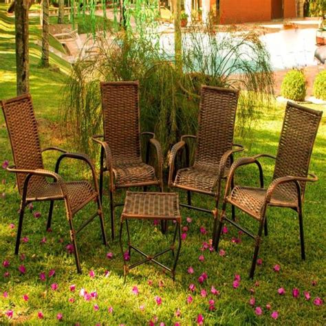 Cadeiras Para Área Externa Chuva E Sol - Conjunto de 4 Cadeiras e mesa de centro Área Externa Resistente a Chuva ...