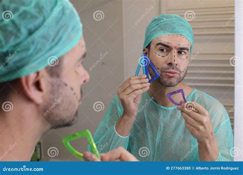 Plastic Surgery Patient Checking His Face Symmetry Stock Photo - Image ...