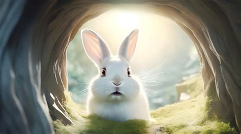 Premium Photo Cute White Rabbit In Tunnel Easter Concept