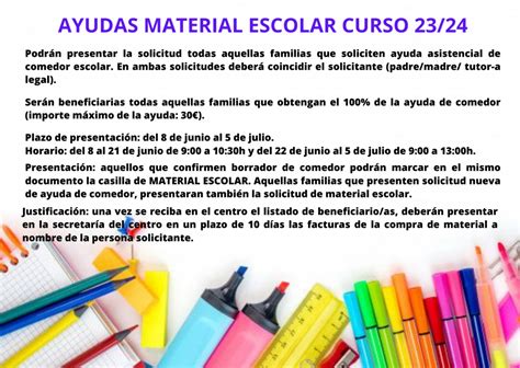 NOVEDAD CURSO 23 24 AYUDAS MATERIAL ESCOLAR NO CURRICULAR CEIP