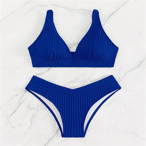 Generic Solid Color And V Neck Sexy Bikini Split Swimsuit Female Vacation Beach Hot Spring