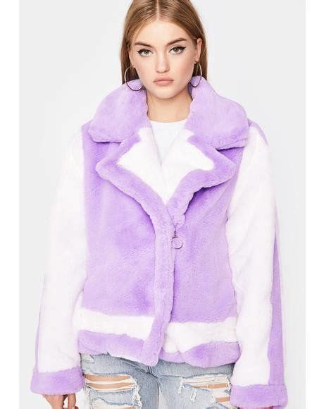 Purple Fuzzy Faux Fur Zip Up Jacket Faux Fur Coat Streetwear Fashion