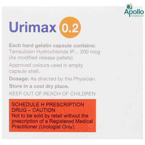 Urimax 0 2 Capsule 15 S Price Uses Side Effects Composition Apollo