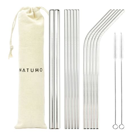 Natumo ® Edelstahl Strohhalm Wiederverwendbar Metall Trinkhalm Set