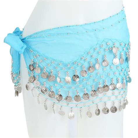 Women S Belly Dance Hip Skirt Scarf Wrap Belt Hipscarf Silver Coins Us