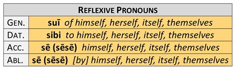 Latin Reflexive Pronouns Chart