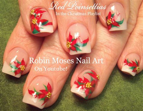 Red Poinsettia Nail Art Design Easy Christmas Nails Tutorial