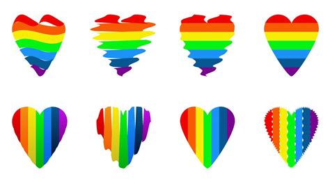 Set Of Rainbow Heart Lgbt On White Background Watercolor Pride Day