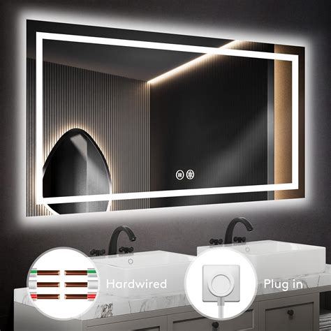 IOWVOE Espejo LED para baño de 60 x 40 pulgadas con luz frontal y