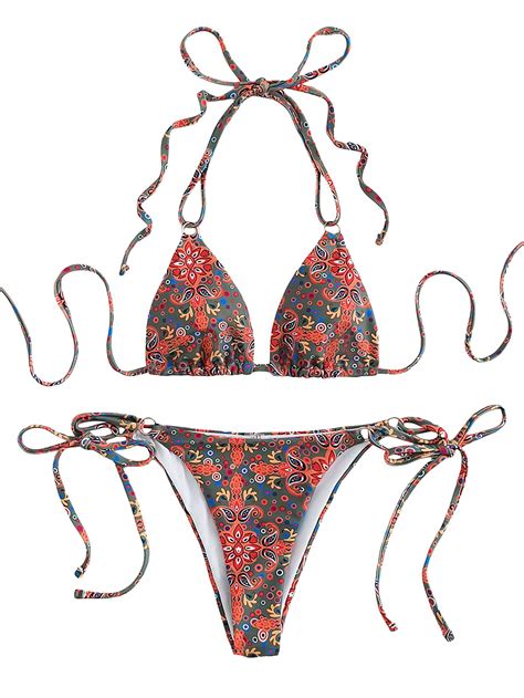 SOLY HUX Women S Paisley Print Halter Triangle Tie Side Bikini Sets Two Piece Swimsuit Bathing