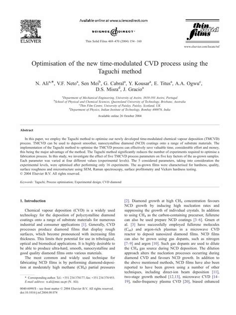 Pdf Optimisation Of The New Time Modulated Cvd Process Using The