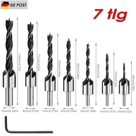 7er Versenker Set Senkbohrer Aufstecksenker Holzbohrer Mit