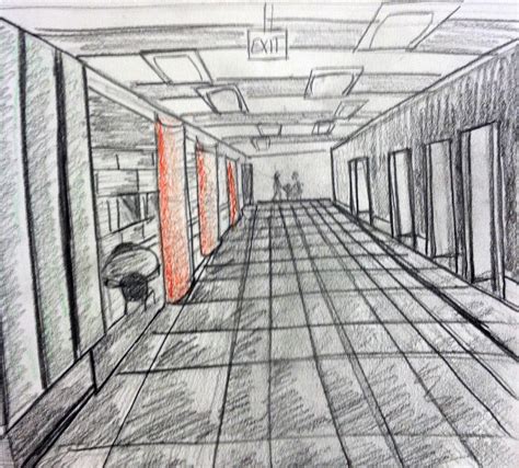 One Point Perspective Drawing Interior