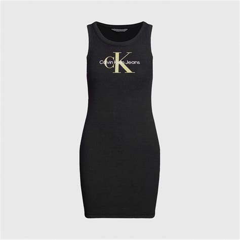 Calvin Klein Jeans Archival Mono Logo Ribbed Tank Dress Bodycon Dresses