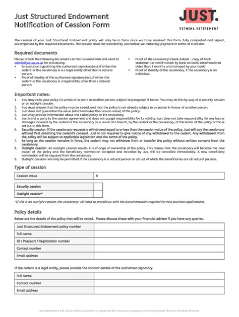 Fillable Online Just Structured Endowment Notification Of Cession Form